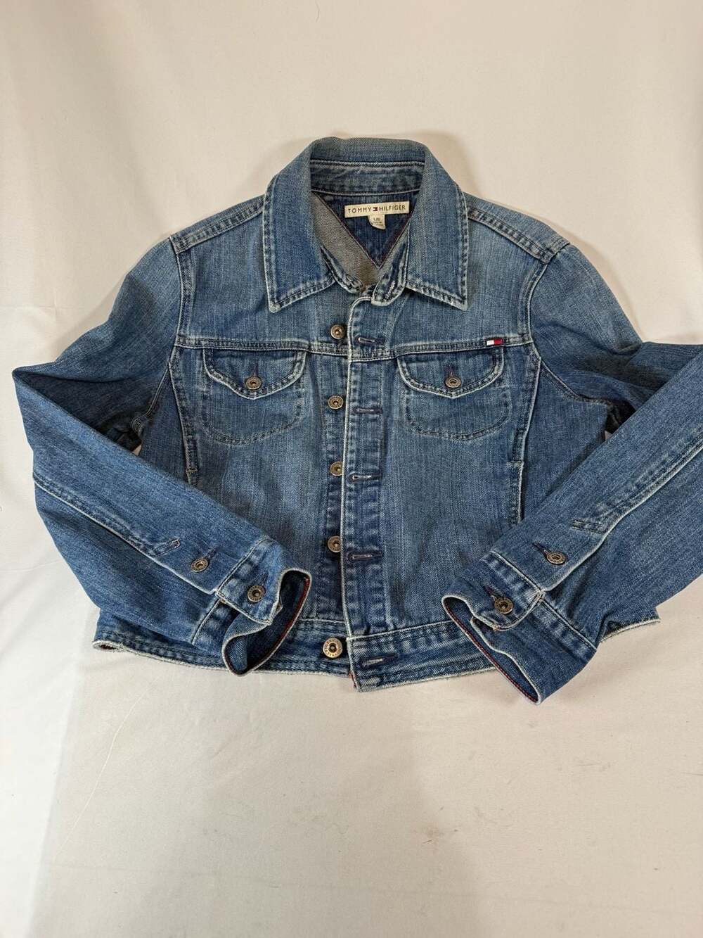 Tommy Hilfiger Unisex Denim Jacket Size L/G Blue Cotton Y2K Heritage Americana 9